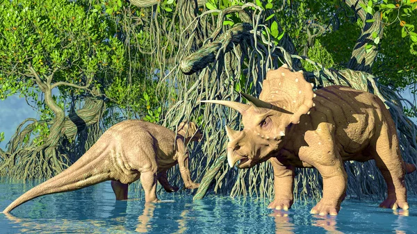 Een groene leguanadon dinosaurus glade 3d rendering — Stockfoto