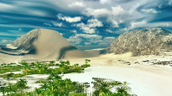 美しい自然の背景-アフリカのオアシス3Dレンダリング ストックフォト