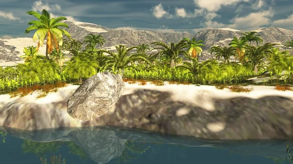 Vacker naturlig bakgrund - Afrikansk oas 3d rendering Stockbild