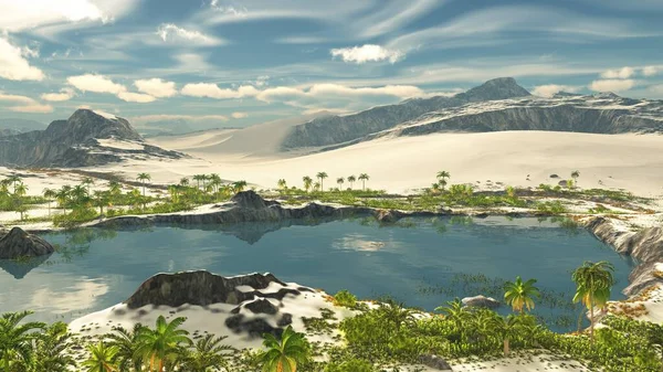 美しい自然の背景-アフリカのオアシス3Dレンダリング ストック画像