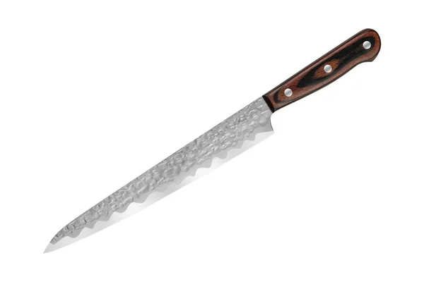 Jepang pisau dapur baja damascus, terisolasi di latar belakang putih dengan jalan kliping. Pisau koki — Stok Foto