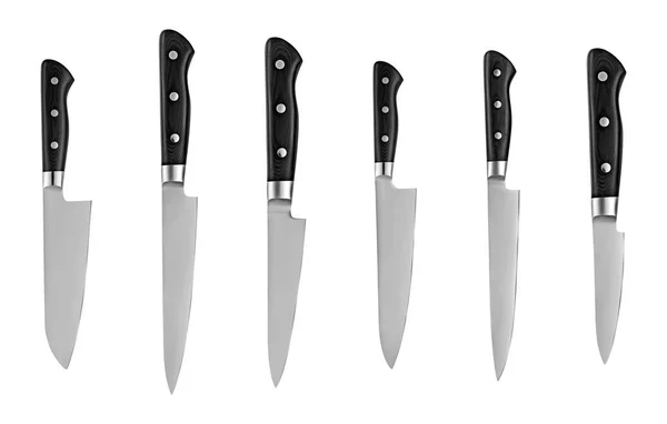 Set of steel kitchen knives, isolated on white background with clipping path. Chef knife — Stock Photo, Image