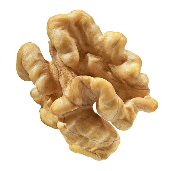 Eine Nussbaum isolierte Nahaufnahme ohne Schale als Verpackungselemente Kollektion auf weißem Hintergrund. Nussmakro. Walnusskern mit Schnittpfad — Stockfoto