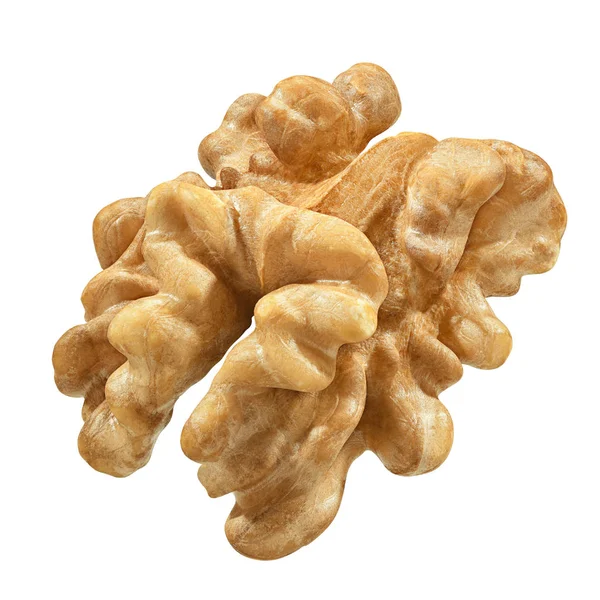 One Walnut isolated closeup without shell as package design element collection on white background. Nut macro. Walnut kernel with clipping path — Stock Photo, Image