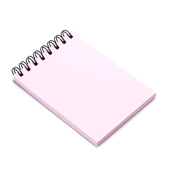 Modelo em branco espiral rosa notebook notepad, isolado fundo branco — Fotografia de Stock