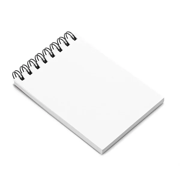 Modelo em branco espiral bloco de notas branco notebook, isolado fundo branco — Fotografia de Stock