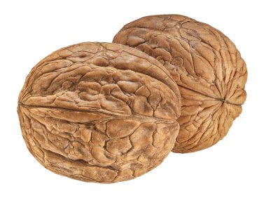 İki ceviz closeup kırpma yolu ile beyaz arka plan üzerinde izole. Somun makro