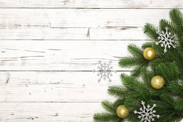 Natale Bordo Decorativo Sfondo Con Decorazioni Sfera Oro Stella Argento — Foto Stock