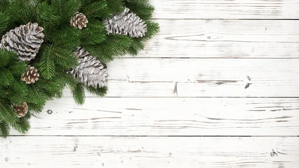 Christmas Fir trädgrenar och tall kottar bakgrund — Stockfoto