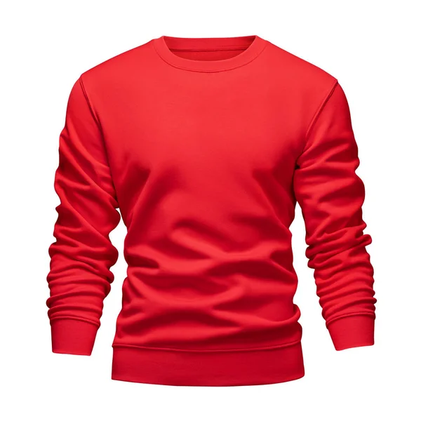 Mäns tom mockup röd tröja vågiga koncept med långa ärmar isolerade vit bakgrund. Framifrån tom mall pullover med urklippsbana. Tom design varm vinter kläder tröja för utskrift — Stockfoto