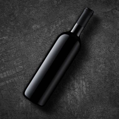 Şablon konsept tasarım ve reklamcılık şirketi terfin için'deki bir şarap şişesi, koyu gri beton zemin üzerine ürünün. Şarap şişesi mockup. Üstten görünüm