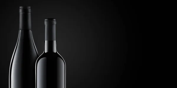 Szablonu koncepcja dwie butelki wina na promocję firmy i reklama Twojego produktu na czarnym tle z miejsca kopii. Makieta butelki wina. Widok z przodu — Zdjęcie stockowe