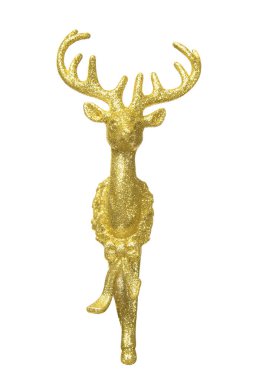 Beyaz arka plan üzerinde izole önden görünüm altın Ren geyiği Noel dekorasyon