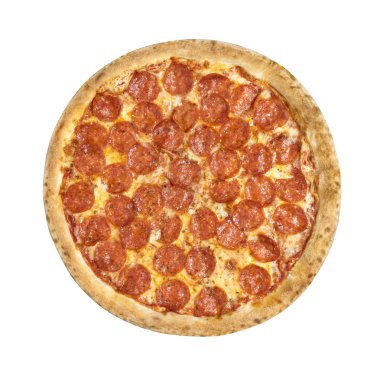 Pizza Pepperoni üst üzerinde izole beyaz arka plan görüntülemek