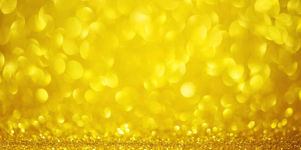 Valentijnsdag gele achtergrond met goud ronde bokeh. Hou van dag concept gouden glitter cirkel textuur — Stockfoto