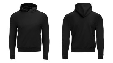 Sudadera con capucha masculina negra en blanco de manga larga con trayectoria de recorte sudadera con capucha para hombre con capucha para su maqueta de diseno para imprimir aislada sobre fondo blanco