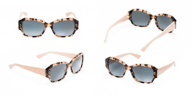 Kadın yaz güneş gözlüğü polarize degrade izole üzerinde beyaz arka plan ile plastik ayarlayın. Koleksiyonu moda kadın gözlükleri.