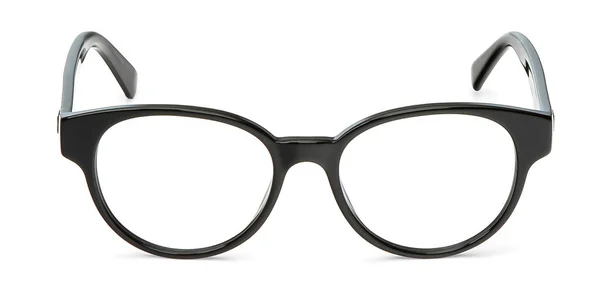 Gafas negras en montura rectangular transparente para lectura o buena vista ocular, vista frontal aislada sobre fondo blanco. Maqueta de gafas —  Fotos de Stock