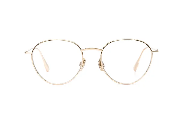 Lectura metálica de gafas doradas o buena vista ocular, vista frontal aislada sobre fondo blanco. Maqueta de gafas —  Fotos de Stock