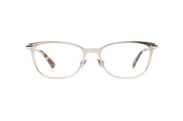 Óculos de metal em armação redonda transparente para leitura ou boa visão dos olhos, vista frontal isolada no fundo branco — Fotografia de Stock