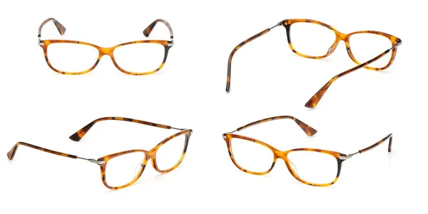 Установите желтые очки делового стиля, прозрачные на белом фоне. Очки для офиса моды — стоковое фото