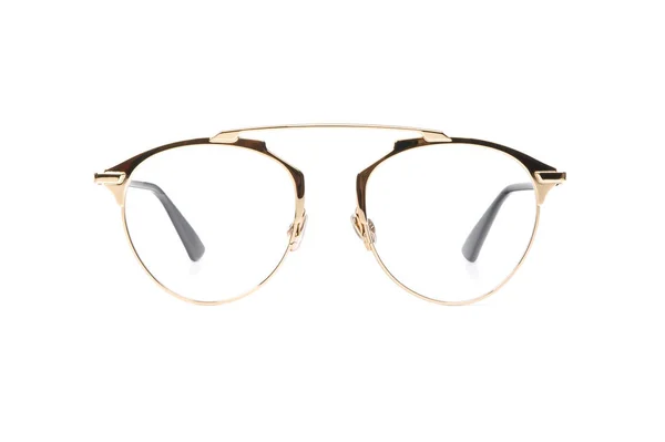 Золоті окуляри металеві ізольовані на білому тлі — стокове фото