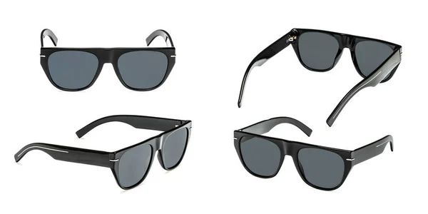Set Summer Óculos de sol de plástico preto com gradiente polarizado isolado sobre fundo branco. Coleção moda óculos de olho — Fotografia de Stock