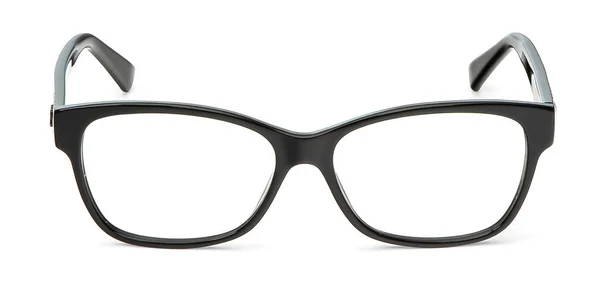 Gafas graduadas negras en marco rectangular transparente para lectura o buena visión, vista superior aislada sobre fondo blanco —  Fotos de Stock