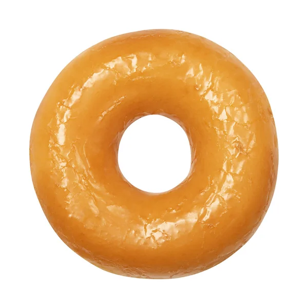 Donut avec vitrage isolé sur fond blanc. Un beignet glacé jaune brillant rond. Vue de face. Vue du dessus — Photo