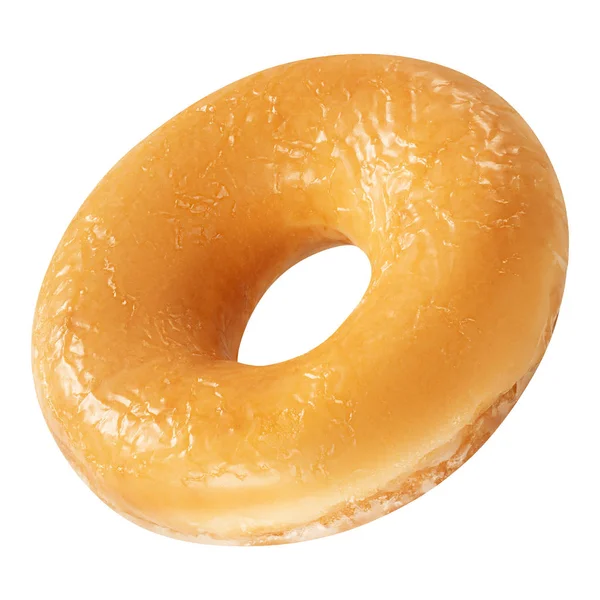 Donut com esmalte isolado sobre fundo branco. Um donut rodada americana original com amarelo brilhante — Fotografia de Stock