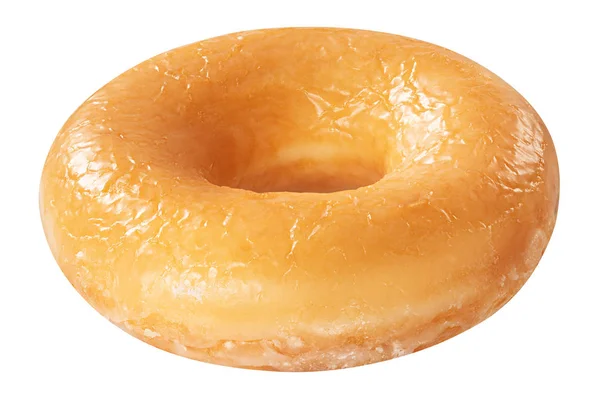 Savoureux dessert Donut original avec glaçure, isolé sur fond blanc. Concept d'aliments sucrés avec un gâteau rond beignet jaune brillant pour votre conception et votre impression — Photo