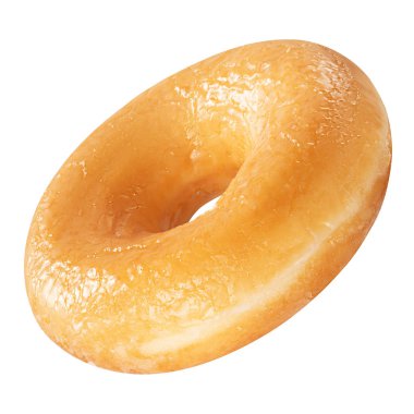 Beyaz arka plan üzerinde izole sır ile lezzetli orijinal Donut tatlı. Tasarım ve baskı için bir yuvarlak parlak sarı çörek kek ile Tatlı gıda kavramı