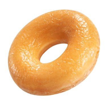 Beyaz arka plan üzerinde izole sır ile lezzetli orijinal Donut tatlı. Tasarım ve baskı için bir yuvarlak parlak sarı çörek kek ile Tatlı gıda kavramı