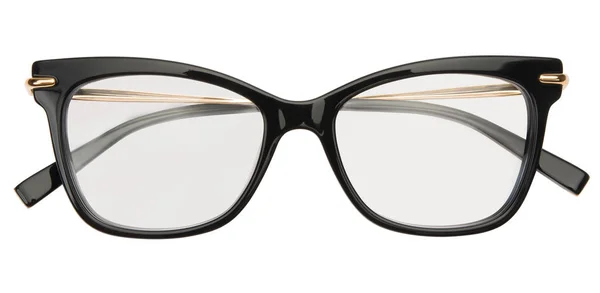 Üvegek izolált fehér alapon. Felülnézet fekete szemüveg átlátszó olvasó, üzleti vagy irodai stílusban — Stock Fotó