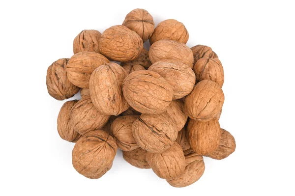 Walnuts isolated on white background. Pile nuts — Stock Photo, Image