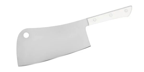 Hacha de cuchillo de acero japonés para cortar carne. Cuchillo de cocina aislado sobre fondo blanco con camino de recorte. Vista superior — Foto de Stock