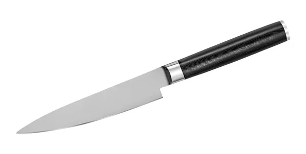 Coltello da bistecca in acciaio giapponese su sfondo bianco. Coltello da cucina isolato con percorso di ritaglio. Vista dall'alto — Foto Stock