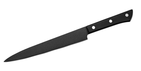 Coltello giapponese in acciaio per affettare pesce e sushi. Coltello da cucina isolato su sfondo bianco con percorso di ritaglio. Vista dall'alto — Foto Stock