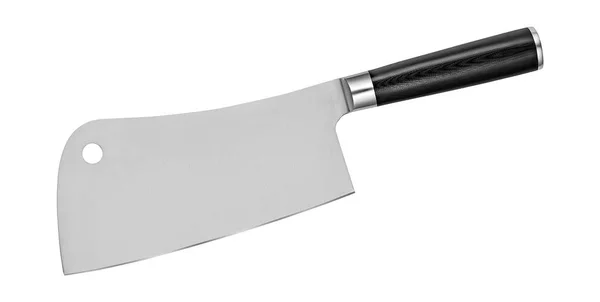 Hacha de cuchillo de acero japonés para cortar carne. Cuchillo de cocina aislado sobre fondo blanco con camino de recorte. Vista superior —  Fotos de Stock