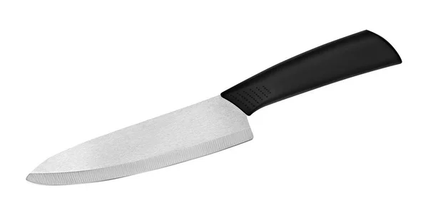 Cuchillo de acero japonés sobre fondo blanco. Cuchillo jefe aislado con camino de recorte. Vista superior —  Fotos de Stock
