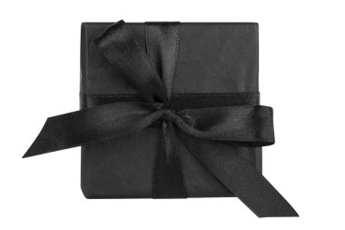Hediye kutusu üst görünümü beyaz arkaplanda izole edildi. Noel tatili için lüks siyah hediye kutusu ya da Kara Cuma 'da indirim
