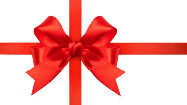 Beyaz arka planda izole edilmiş parlak kırmızı ipek kurdele. Kopya alanı ile Noel dekorasyonu