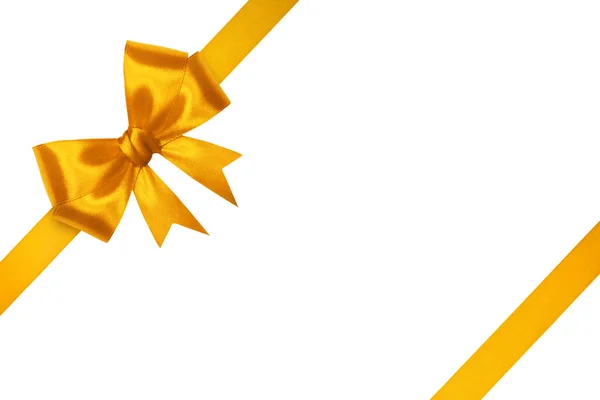 Goud lint met strik geïsoleerd op witte achtergrond. Vakantie kerstlint met strik als design element — Stockfoto
