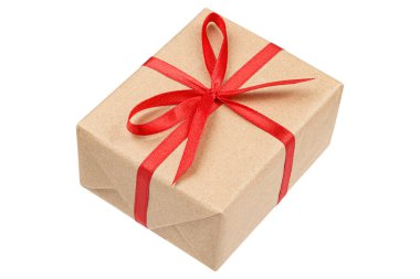 Beyaz arka plan üzerinde izole zanaat hediye kutusu