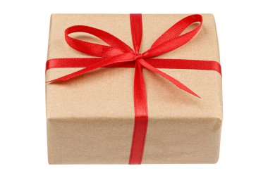 Beyaz arka plan üzerinde izole zanaat hediye kutusu