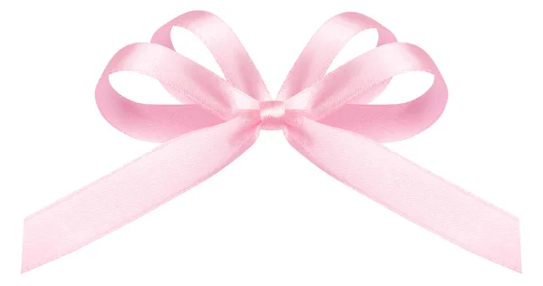 Arco presente feito de fita de seda rosa isolado no fundo branco — Fotografia de Stock