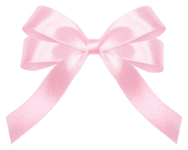 Pink bow made of satin ribbon isolated on white background. Christmas gift bow closeup — Zdjęcie stockowe