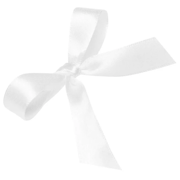 Biały łuk wykonany z białej jedwabnej wstążki izolowanej na białym tle — Zdjęcie stockowe