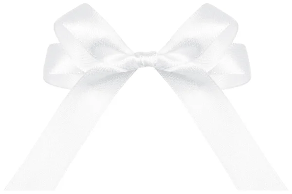 Arco presente feito de fita de seda branca isolada no fundo branco — Fotografia de Stock