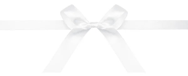 White bow ribbon isolated on white background. Set to create Christmas decoration of silk bow and ribbon white color closeup — Stock Photo, Image